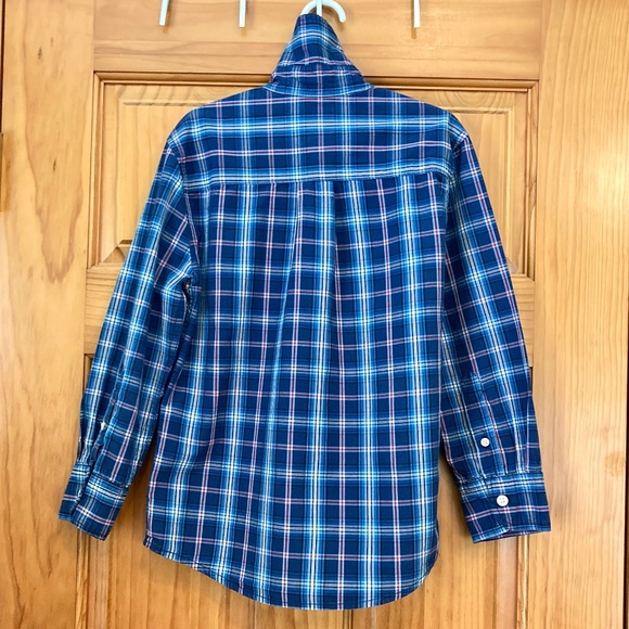 Boys size small J. Khaki long-sleeved blue plaid button down dress shirt - Picture 2 of 4